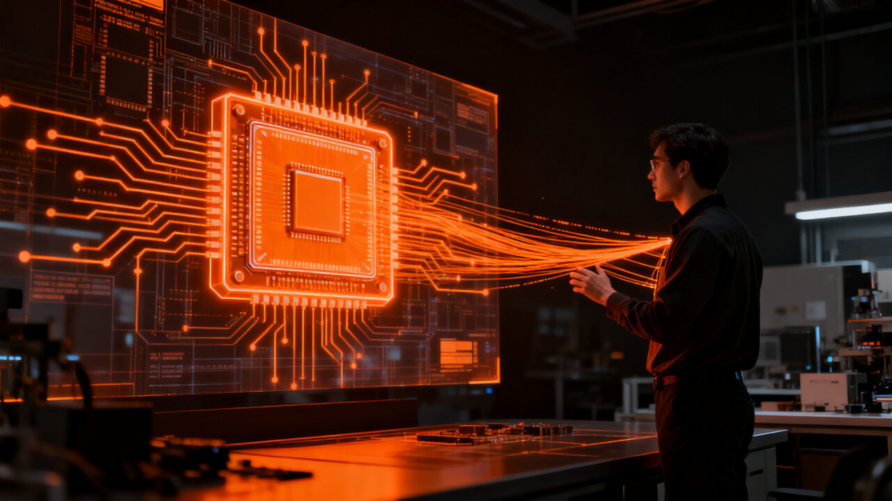 Ingeniero trabajando en diseño de semiconductores e IA agéntica, representando el éxito de financiación de ChipAgents y Nvidia.