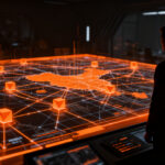 Líder en ciberdefensa observando una infraestructura digital crítica, representando la inversión en Cyber Force de EEUU.