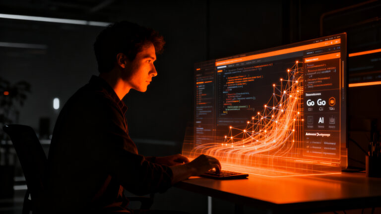 Desarrollador trabajando con herramientas CLI en terminal optimizada con IA para aumentar la productividad en startups.