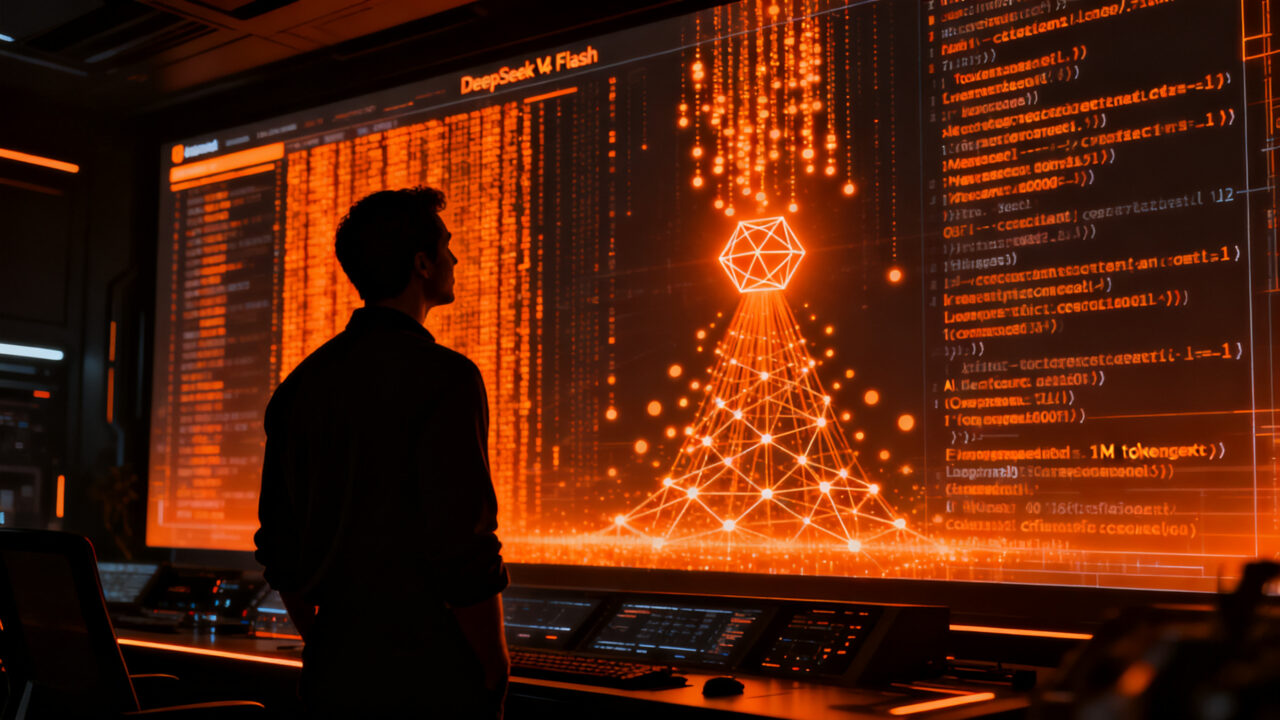 Emprendedor analizando datos de inteligencia artificial DeepSeek V4 Flash, optimización de costos y contexto masivo en startups.