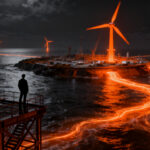 Isla artificial eólica en el Mar del Norte representando la inversión de Dinamarca en energía limpia y cleantech.