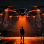 El eVTOL E-Hawk EFC1200 en pleno vuelo sobre un entorno urbano, representando el futuro de la movilidad aérea y la economía de baja altitud.