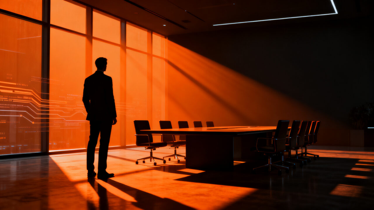 Director ejecutivo frente a un equipo vacío, simbolizando los retos de la gestión de talento y retención en la expansión internacional de una startup.