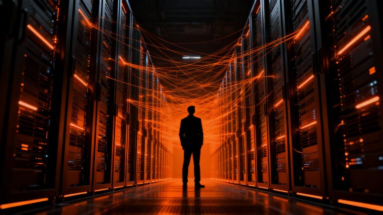 Sundar Pichai liderando la innovación en IA de Google Cloud, representando el crecimiento exponencial y la competencia tecnológica en el mercado global.