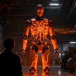 Robot humanoide avanzado controlado por inteligencia artificial representando la automatización industrial del futuro.
