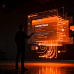 Desarrollo de aplicación nativa iOS con SwiftUI para Hacker News, representando la productividad tech y el ecosistema indie en 2026.