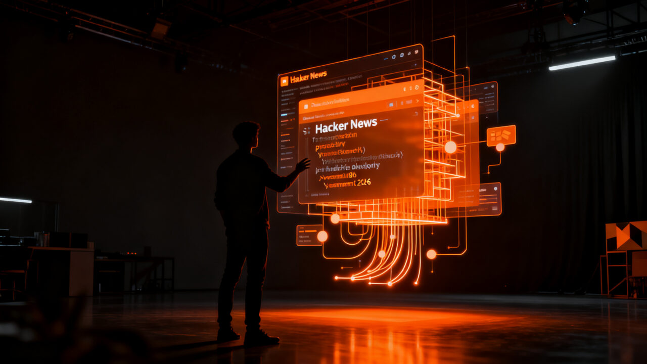 Desarrollo de aplicación nativa iOS con SwiftUI para Hacker News, representando la productividad tech y el ecosistema indie en 2026.