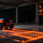 Robot HP SitePrint automatizando el replanteo en una obra de construcción digital para mayor productividad.