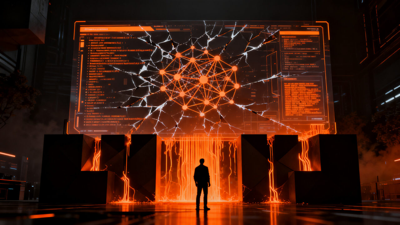 Agente de IA autónomo analizando código y vulnerabilidades en una infraestructura digital, representando riesgos de ciberseguridad para startups.