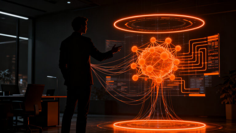Founder liderando IA agéntica con gobernanza ética en una startup tecnológica para aumentar la productividad.