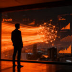 Ejecutivo financiero analizando datos con inteligencia artificial en el sector fintech de Perú, representando automatización y transformación digital.