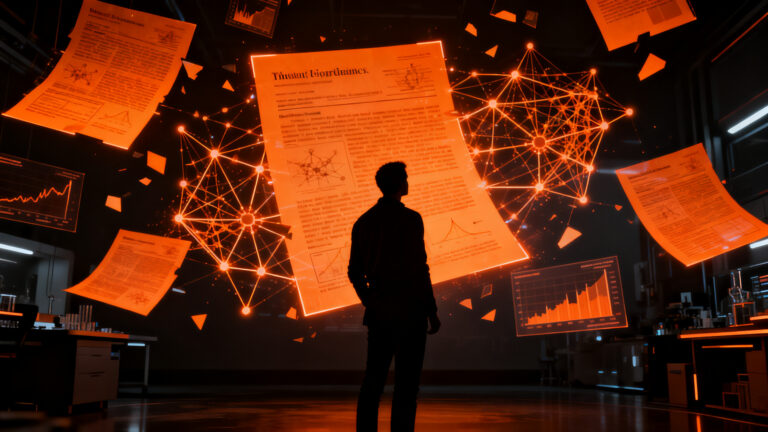 Founder analizando datos de investigación científica con IA para proteger la credibilidad de startup deep tech.