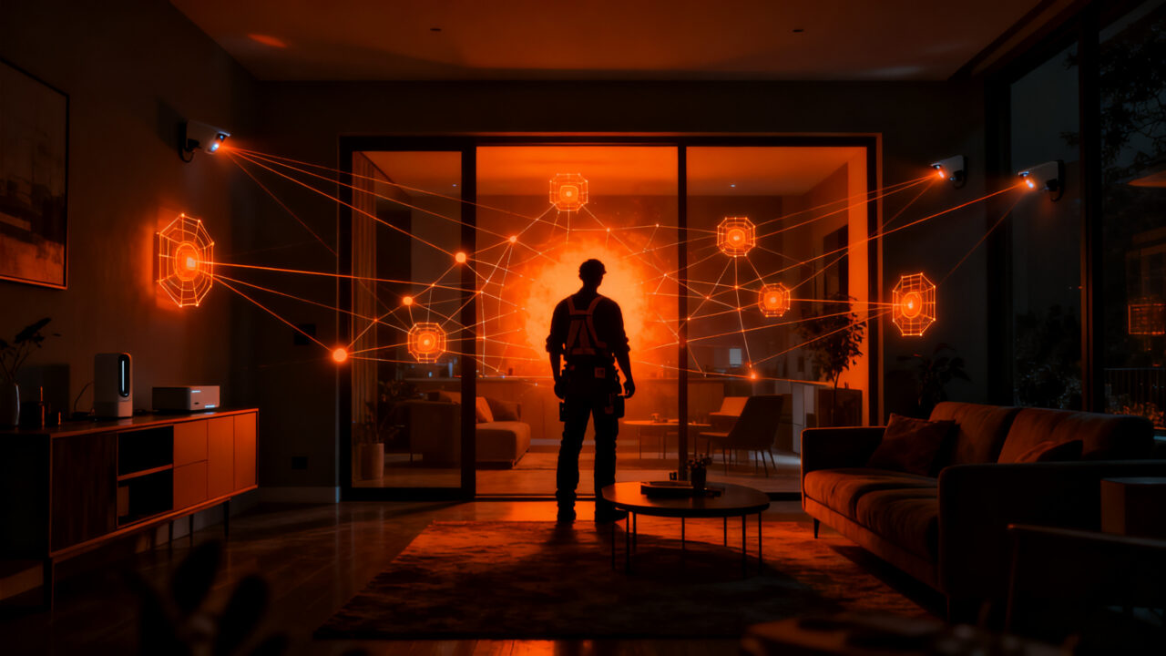 Dispositivos IoT con IA vulnerando la privacidad en hogares inteligentes, representando riesgos de seguridad y ética tecnológica.