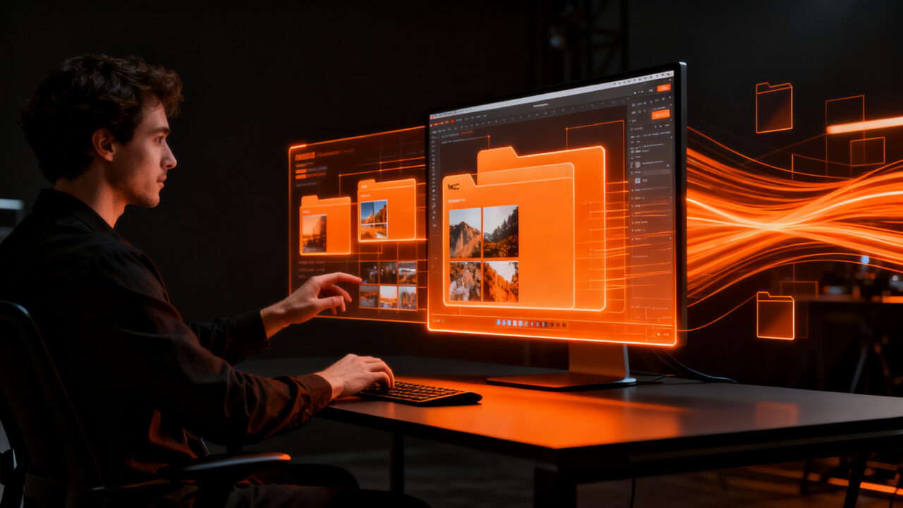 Interfaz de Imagin RAW, una alternativa ligera a Adobe Bridge, gestionando archivos digitales en un entorno creativo optimizado para macOS.