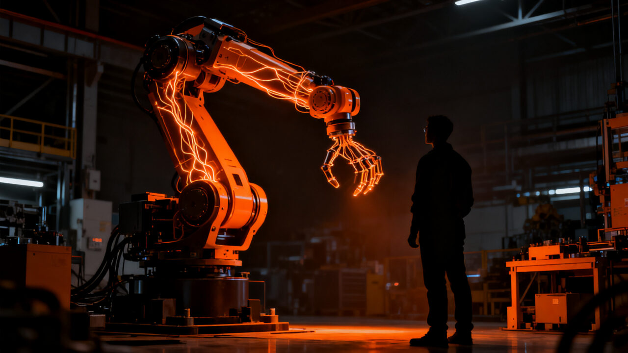 Ingeniero de robótica interactuando con tecnología de embodied AI en una startup de alto crecimiento como Mbodi AI.