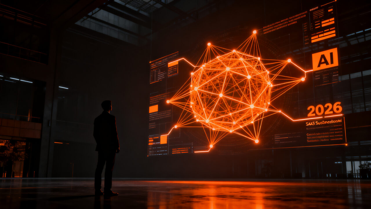 Reestructuración de startup SaaS hacia la inteligencia artificial, representando eficiencia operativa y crecimiento sostenible.