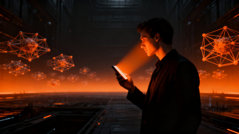 Fundador de startup visualizando el futuro de los dispositivos de IA de OpenAI en 2026.