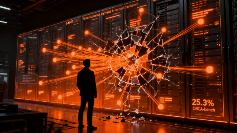 Agente de IA analizando un complejo sistema de servidores, representando el desafío de la automatización en SRE y DevOps.