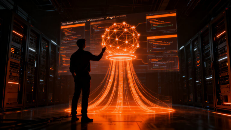 Desarrollador trabajando con Playwright para automatización web, agentes de IA y testing escalable en 2026.