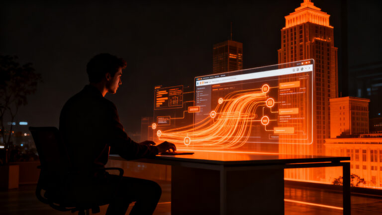 Emprendedor utilizando navegador con IA para automatizar tareas, representando el levantamiento de capital de Polar.