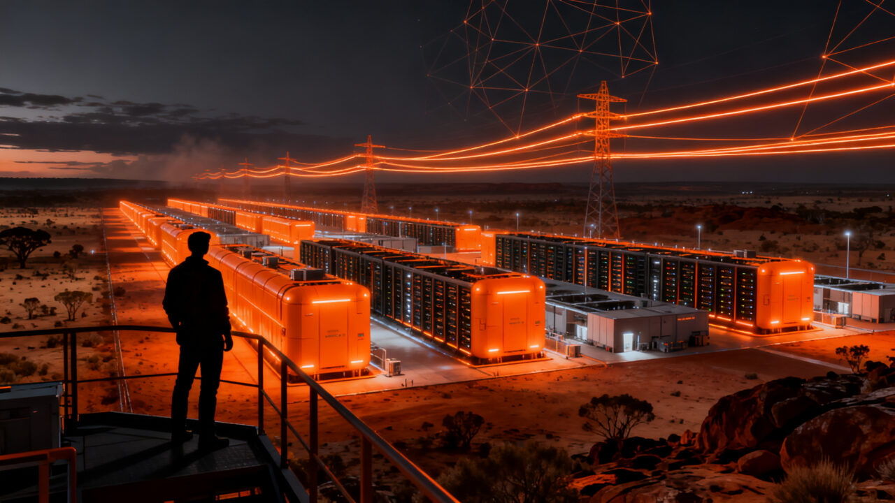 Infraestructura de centro de datos off-grid Project Ares para IA, representando el futuro de la energía sostenible en startups tecnológicas.