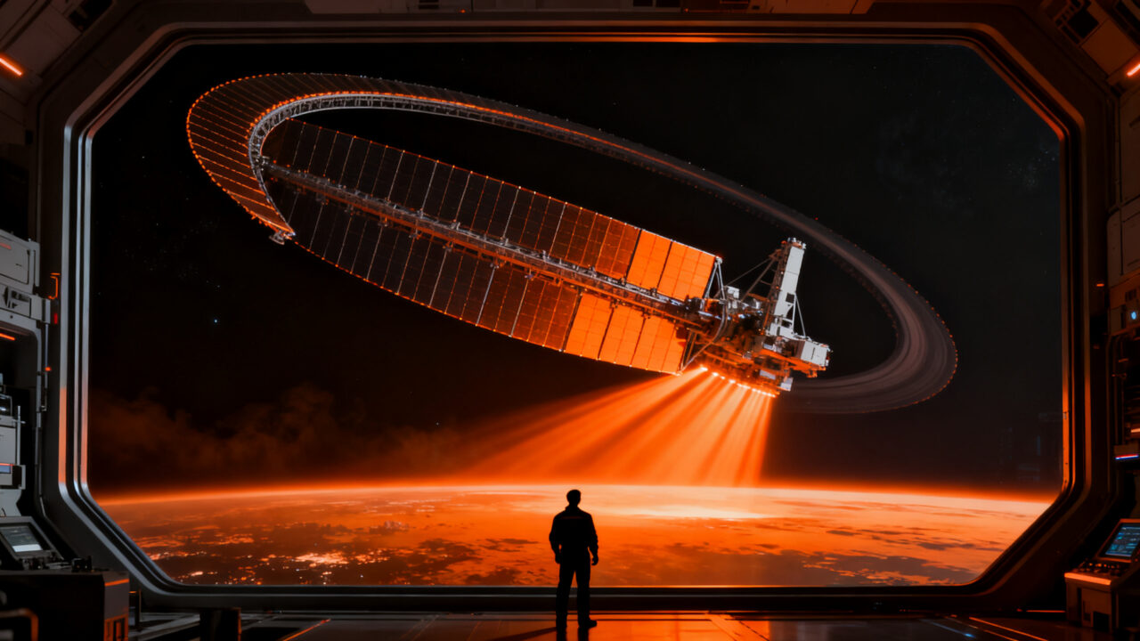 Satélite espejo de Reflect Orbital orbitando la Tierra, representando la innovación en DeepTech espacial y el servicio de luz solar bajo demanda.