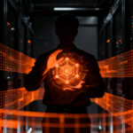 Seguridad de datos en startups: profesional protegiendo información sensible ante riesgos de privacidad en IA.
