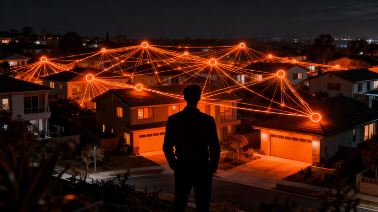 Computación distribuida en hogares para inteligencia artificial, concepto de infraestructura descentralizada y edge computing.