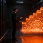 El fundador de la startup argentina Teramot trabajando con infraestructura de datos impulsada por IA, representando crecimiento y escalabilidad tecnológica.