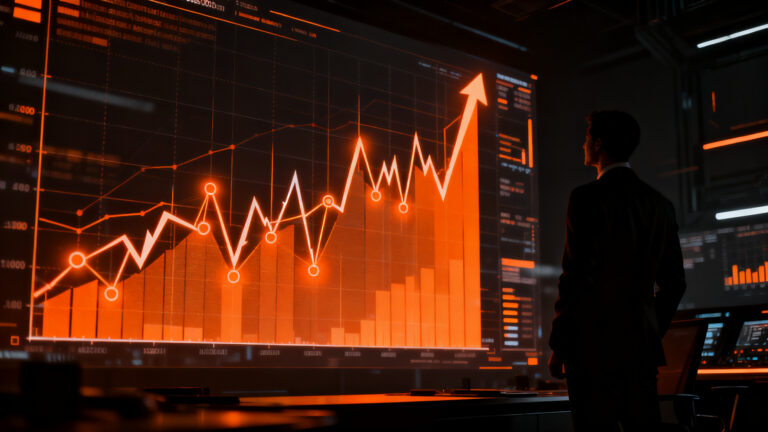 Estratega de startup analizando gráficos de volatilidad económica y tendencias de inflación en 2026.