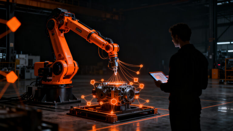 Robot humanoide de Xiaomi en fábrica, ilustrando la automatización industrial y lecciones de precisión IA para startups.