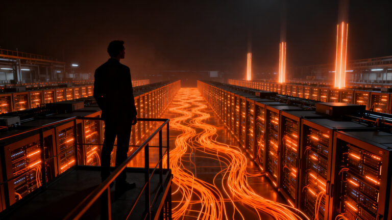 Infraestructura de centro de datos para IA sin dependencia de Nvidia, representando soberanía tecnológica y escalabilidad.