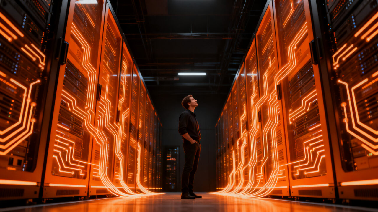 Infraestructura de centro de datos de IA con chips de alta potencia representando soberanía tecnológica y escalabilidad.