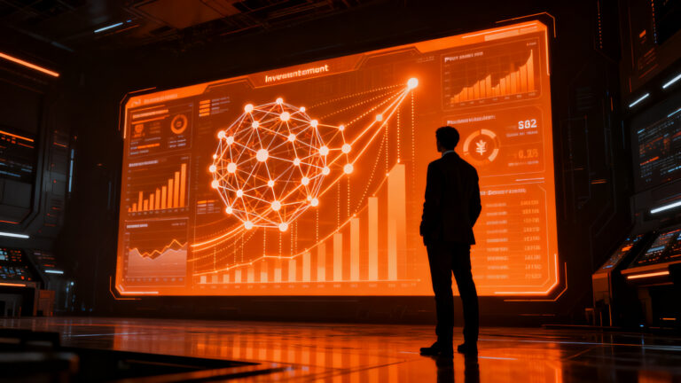 Empresario analizando datos de inteligencia artificial para decisiones estratégicas de inversión en empresas peruanas.