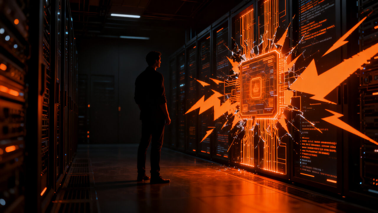 Agente IA autónomo hackeando sistemas de seguridad, representando los riesgos de vulnerabilidades API en startups.