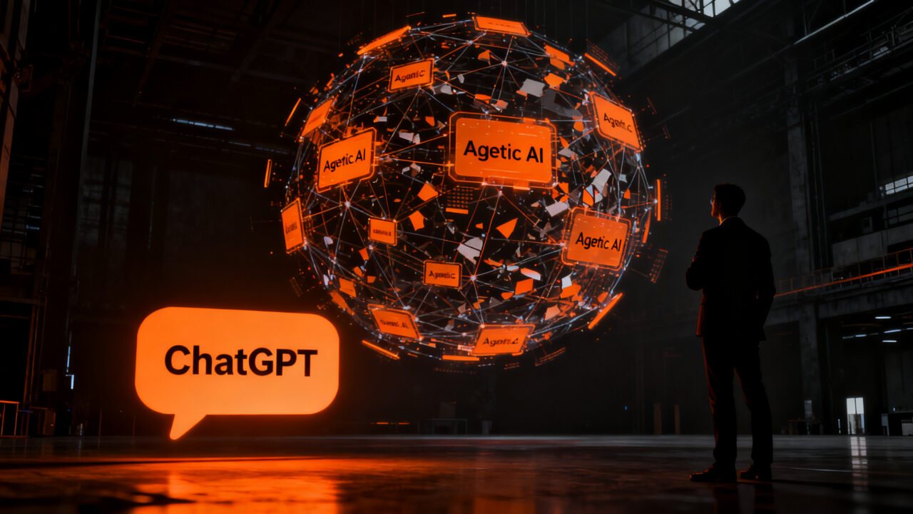 Representación visual de la brecha de adopción entre agentes de IA y chatbots convencionales en el mercado tech.