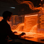 Desarrollador trabajando con agentes de IA y automatización inteligente en software.