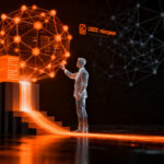 Agentes de IA realizando micropagos automáticos en blockchain con USDC, representando la economía autónoma de máquinas.