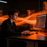 Desarrollador trabajando con inteligencia artificial para acelerar la productividad y eficiencia en el desarrollo de software.