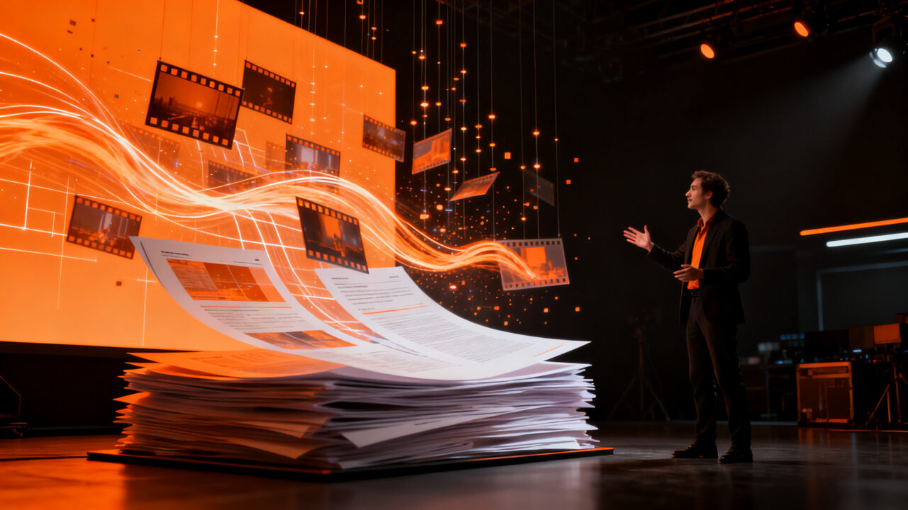 Generación de videos IA Wan3.0 de Alibaba, representando la transformación de documentos a contenido visual de alta tecnología.