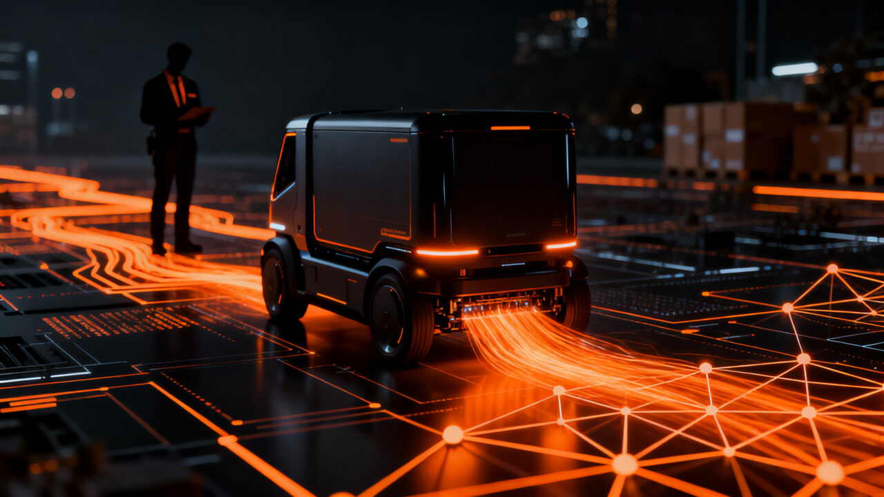 Vehículo autónomo de entrega de Also, startup de micromovilidad y spinout de Rivian, representando el futuro de la logística urbana.
