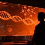 Investigador analizando biomarcadores de cáncer mediante biopsia líquida e inteligencia artificial en un entorno de laboratorio avanzado.