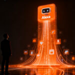 Usuario interactuando con tecnología de Alexa AI, representando el impacto de la IA agéntica en el comercio electrónico y el crecimiento de Amazon.