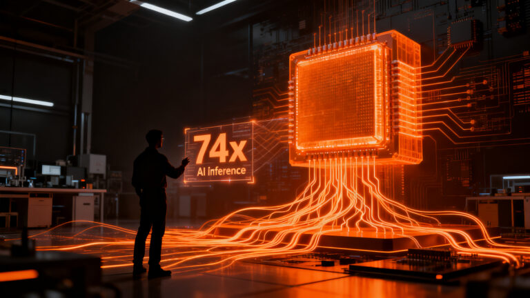 Ingeniero analizando un chip de IA avanzado, representando la adquisición de Taalas por AMD para revolucionar la inferencia en hardware.