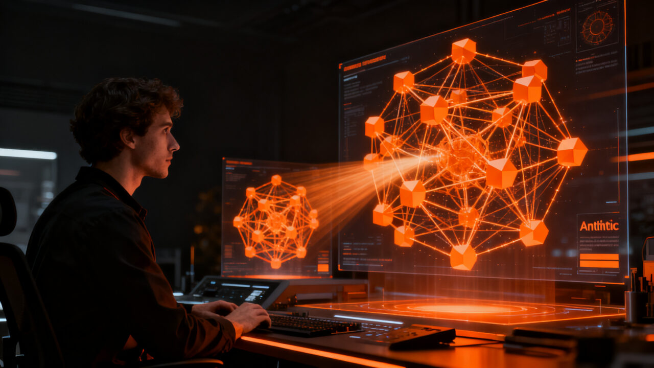 Investigador de IA analizando el proceso de mejora recursiva y alineación automatizada en sistemas de inteligencia artificial.