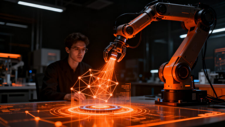 Agente de IA interactuando con hardware avanzado mediante el Model Hardware Standard de Anthropic para automatización robótica.