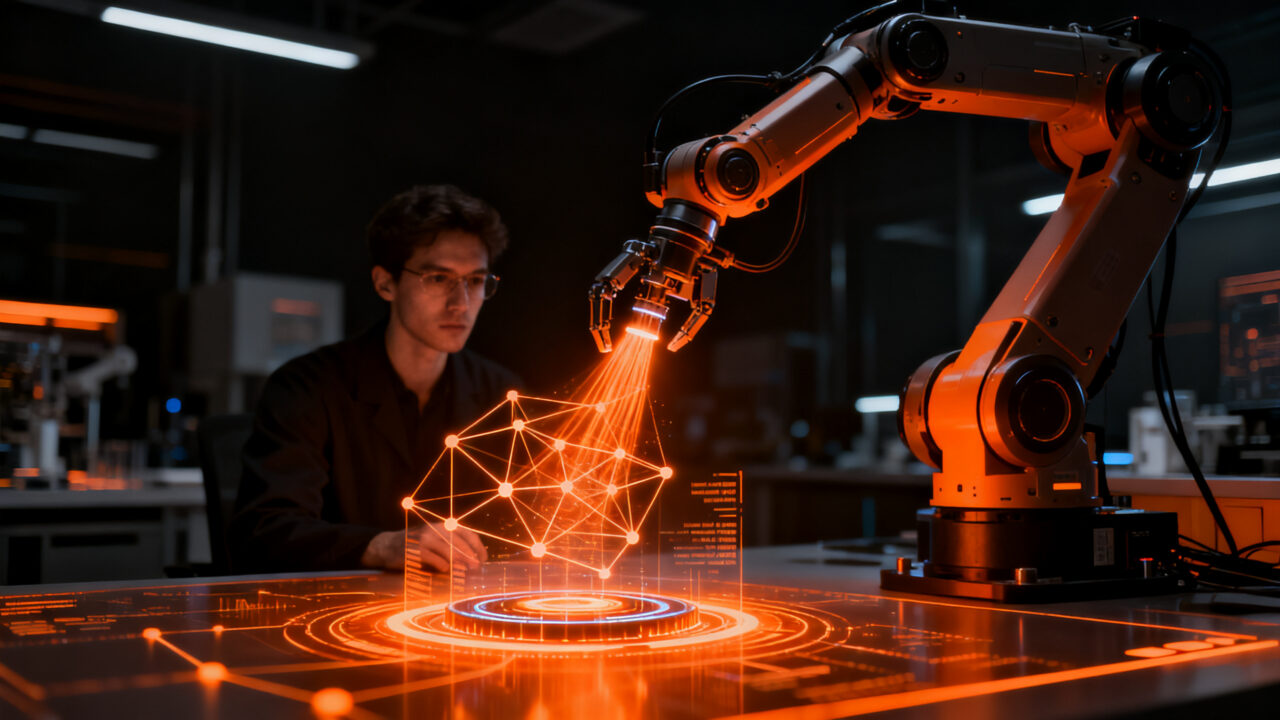 Agente de IA interactuando con hardware avanzado mediante el Model Hardware Standard de Anthropic para automatización robótica.