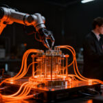 Agente de IA controlando hardware robótico avanzado mediante el Model Hardware Standard de Anthropic, representando la automatización industrial y científica.