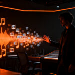 Regulación de música generada por IA en las listas de éxitos ARIA, representando el conflicto entre tecnología y derechos de autor.