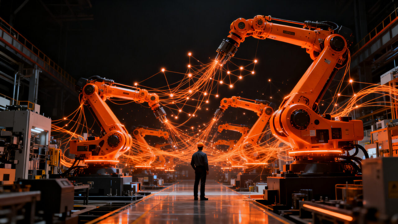 Profesionales en una planta de manufactura inteligente con IA, representando la automatización industrial en Automation Fair 2026.